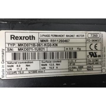 REXROTH Dutch France 3~PHASE -PERMANENT-MAGNET-MOTOR &lt;&gt; MKD071B -061 -KG0 -KN