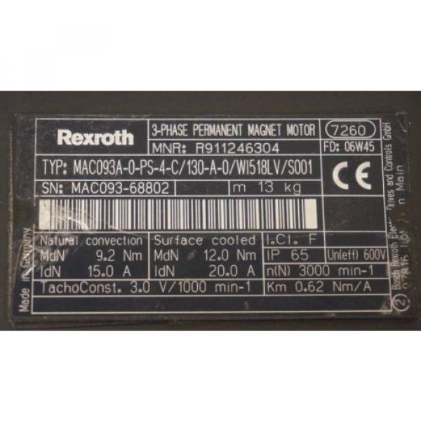 NEW Canada china REXROTH MAC093A-0-PS-4-C/130-A-0/WI518LV/S001 SERVO MOTOR R911246304 #4 image